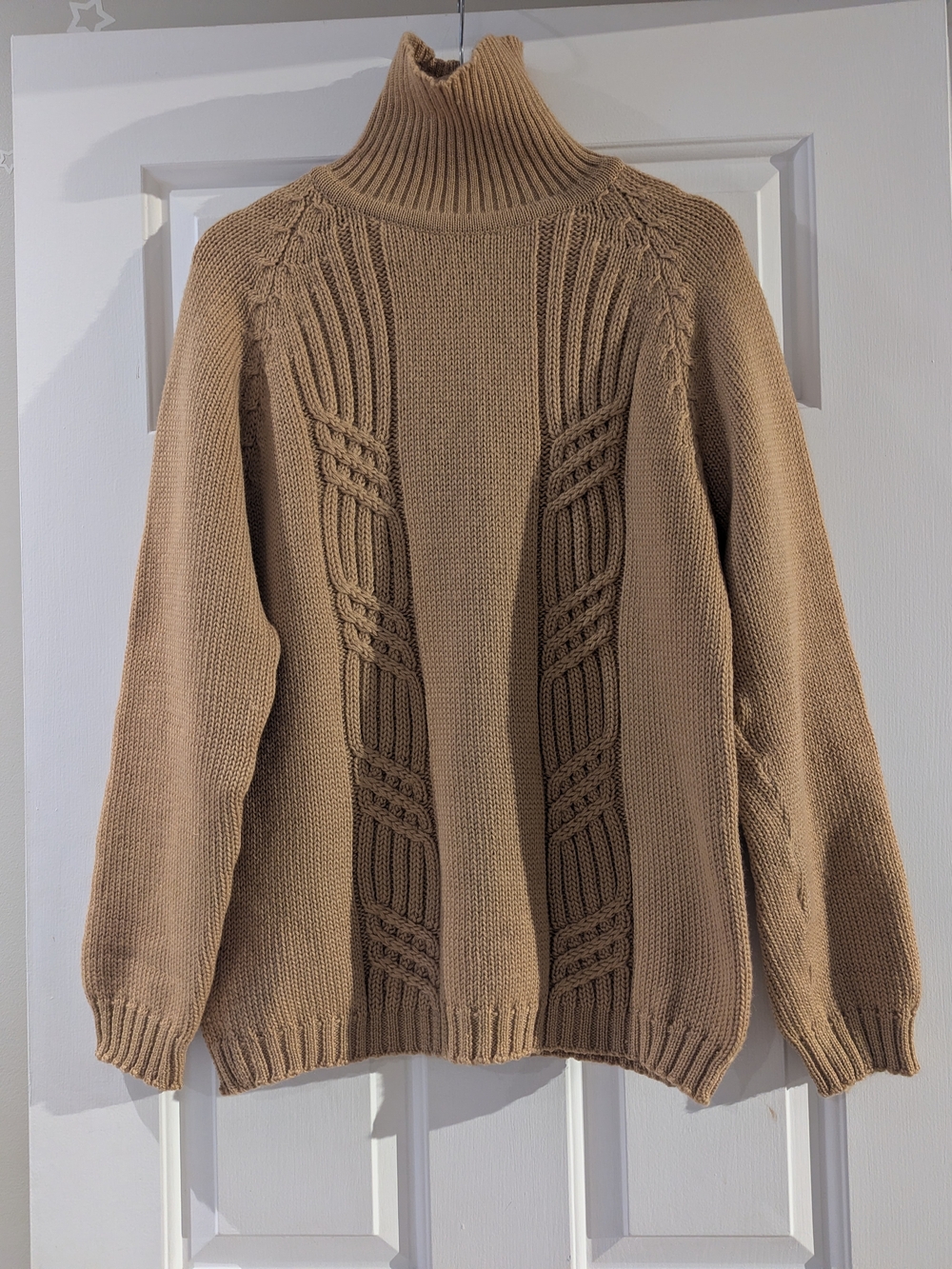 Vintage 70s 80s WOLSEY Chunky Cable Knit Funnel Neck Sweater 100% Pure Wool S/M
